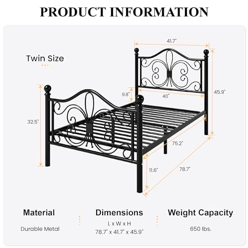 Full Size White Metal Bed Frame with Headboard and Footboard N3265