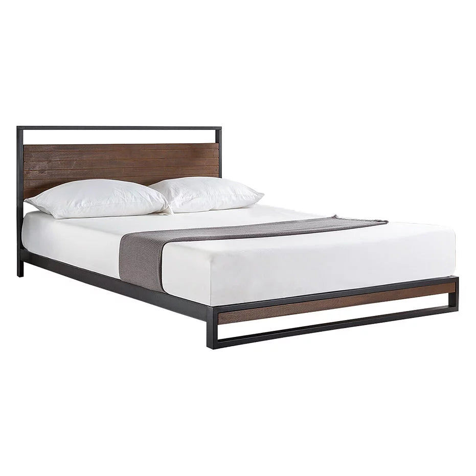 King size Metal Wood Platform Bed Frame with Headboard Z79535