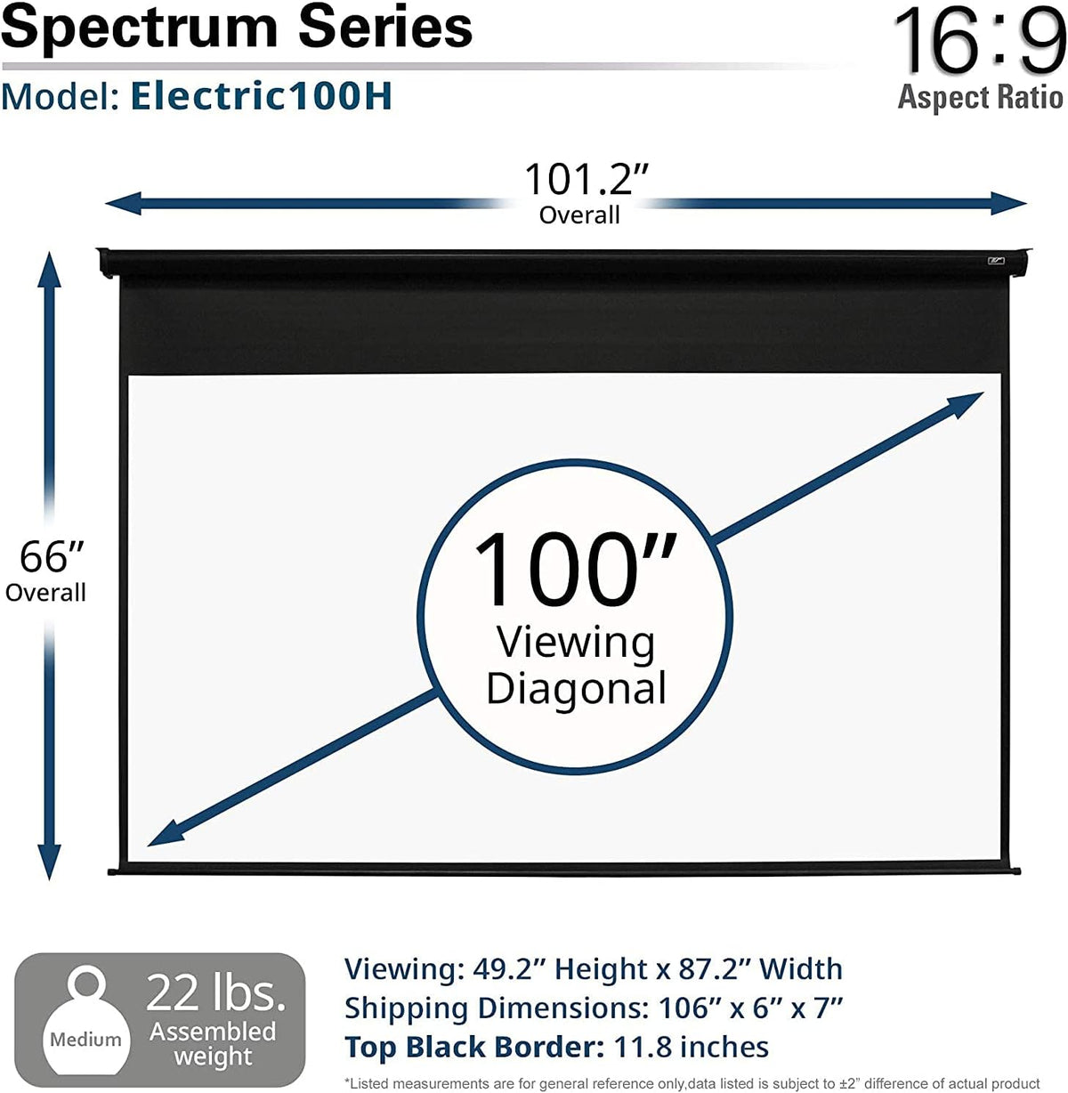 Electric Motorized Projector Screen 100 inch 16:9 to 95" 2.35:1 Black A432862