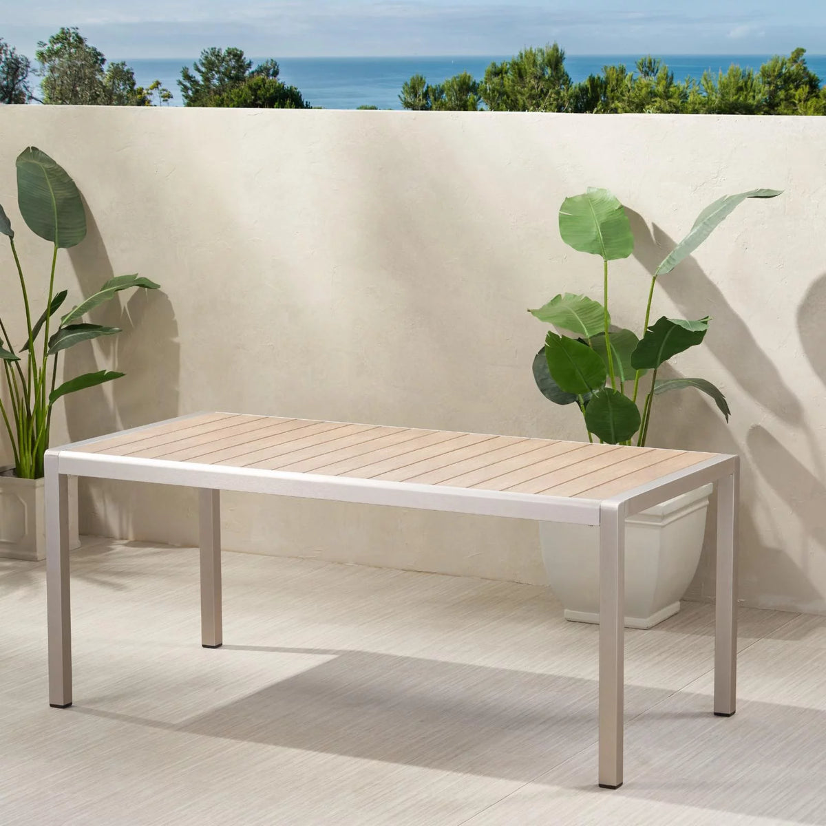 Aluminum Dining Table with Faux Wood Top O696