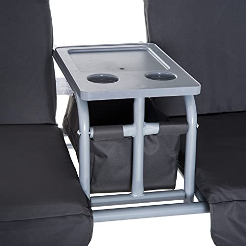 2 Person Porch Swing with Stand, Canopy, Storage Table, Cup Holders, Cushions, Dark Blue R827394