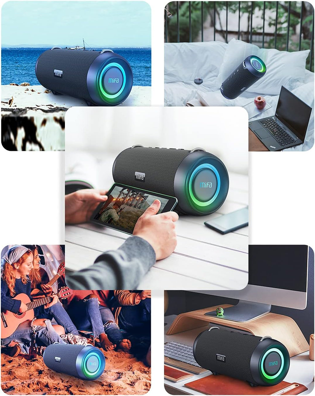 Bluetooth Speaker, Wireless Portable, 60W, IPX7 Waterproof, 24H Playtime, RGB Lights, Built-in Mic, with Protective Hardshell Case B435810