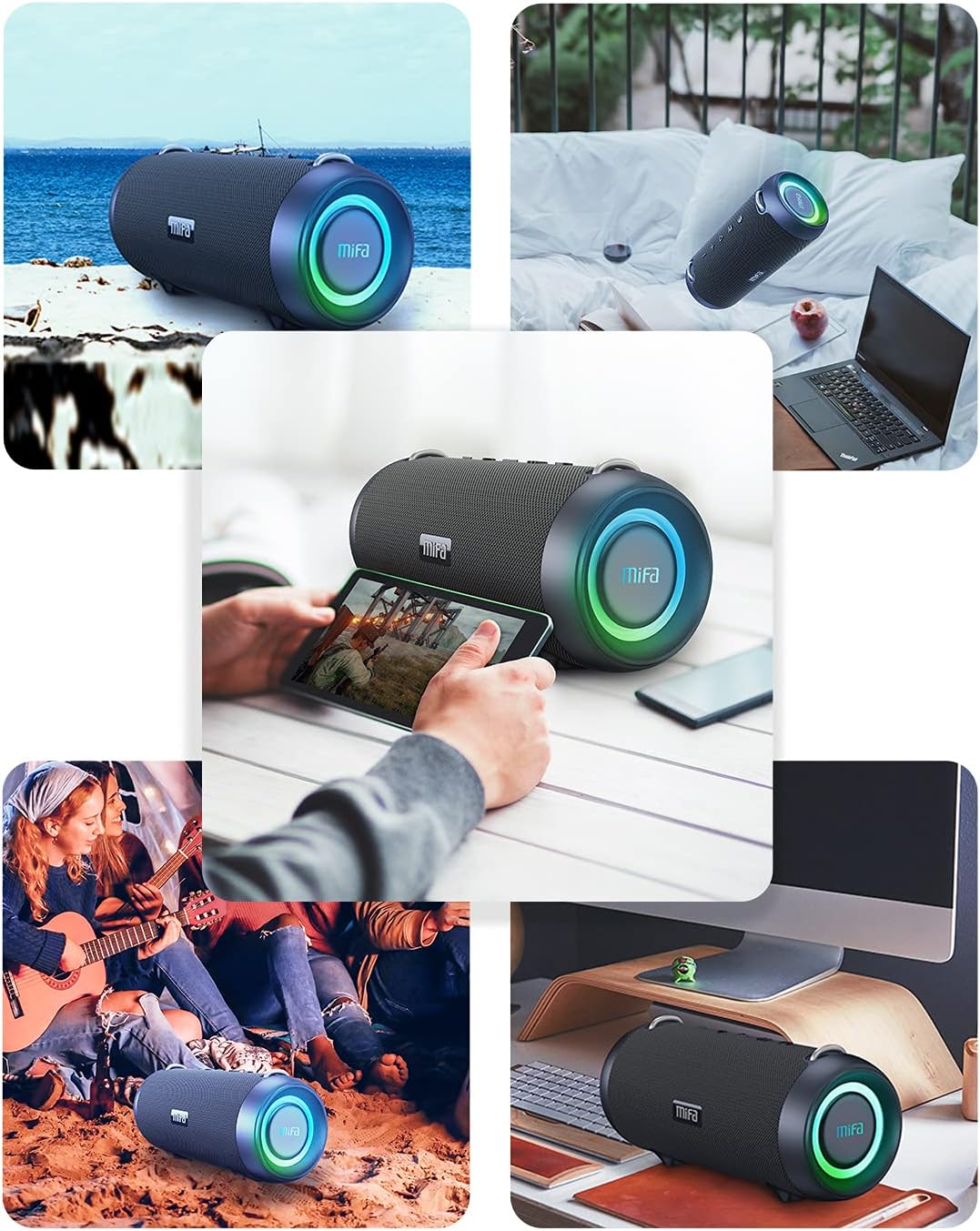 Bluetooth Speaker, Wireless Portable, 60W, IPX7 Waterproof, 24H Playtime, RGB Lights, Built-in Mic, with Protective Hardshell Case B435810