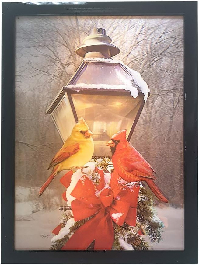 15.7-Inch Battery-Operated 3D LED Christmas Cardinals Lamp Post Art Décor I115965