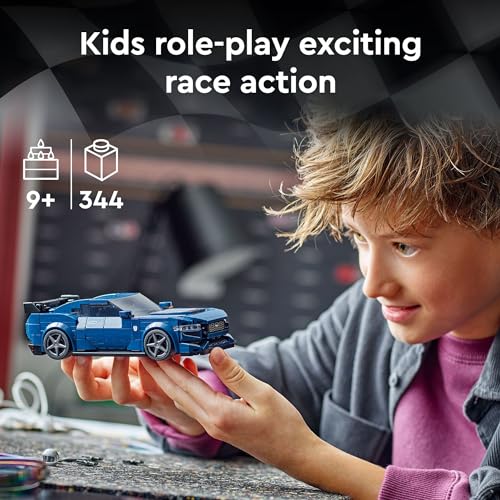 Blue Ford Mustang Dark Horse Sports Car Toy, Buildable Toy Car Model Set, 76920 J10337