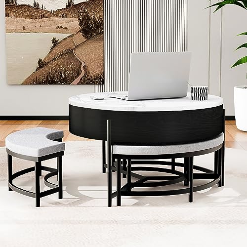 Lift-Top Coffee Table with Hidden Storage and Ottoman H5363