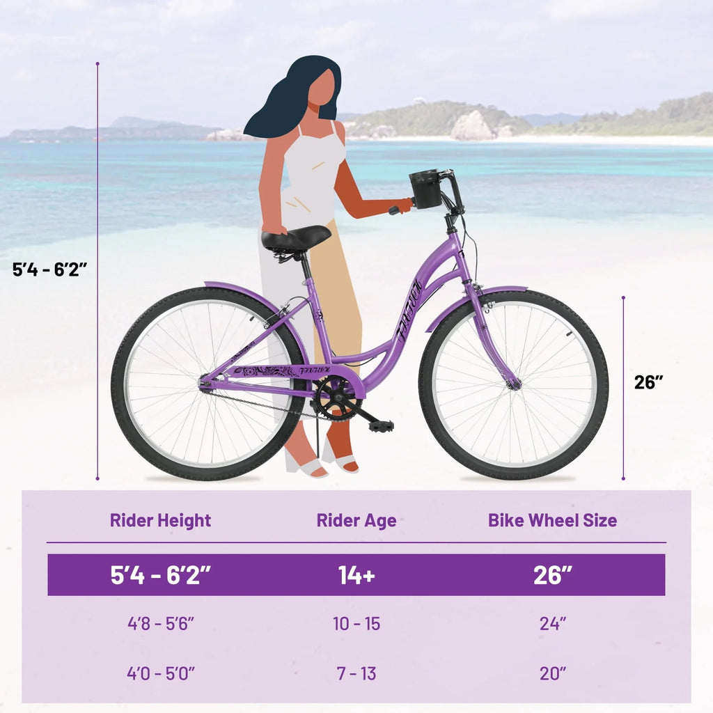 White 26 inch 7 Speed Foldable Cruiser Bike with Basket H43433