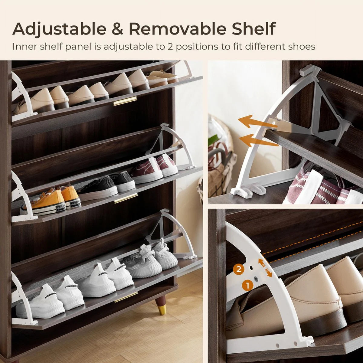 Brown Hall Tree with 12 Hooks & 3 Shoe Cabinets B6919