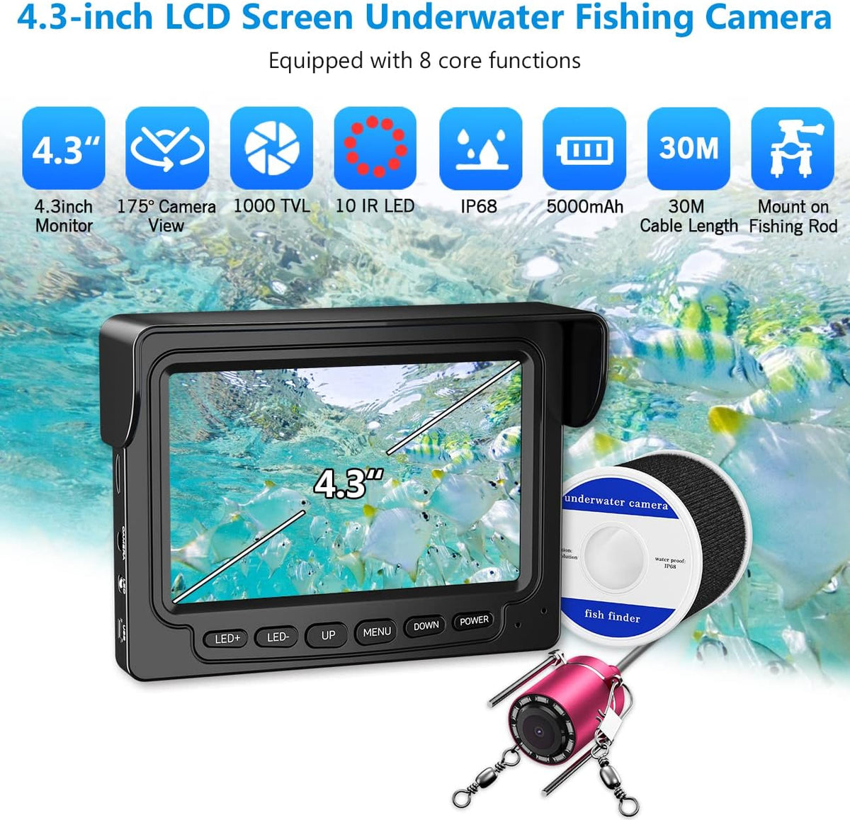 4.3 inch HD 1000TVL Color Monitor Ice Fishing Camera with 30m Cable Q510242
