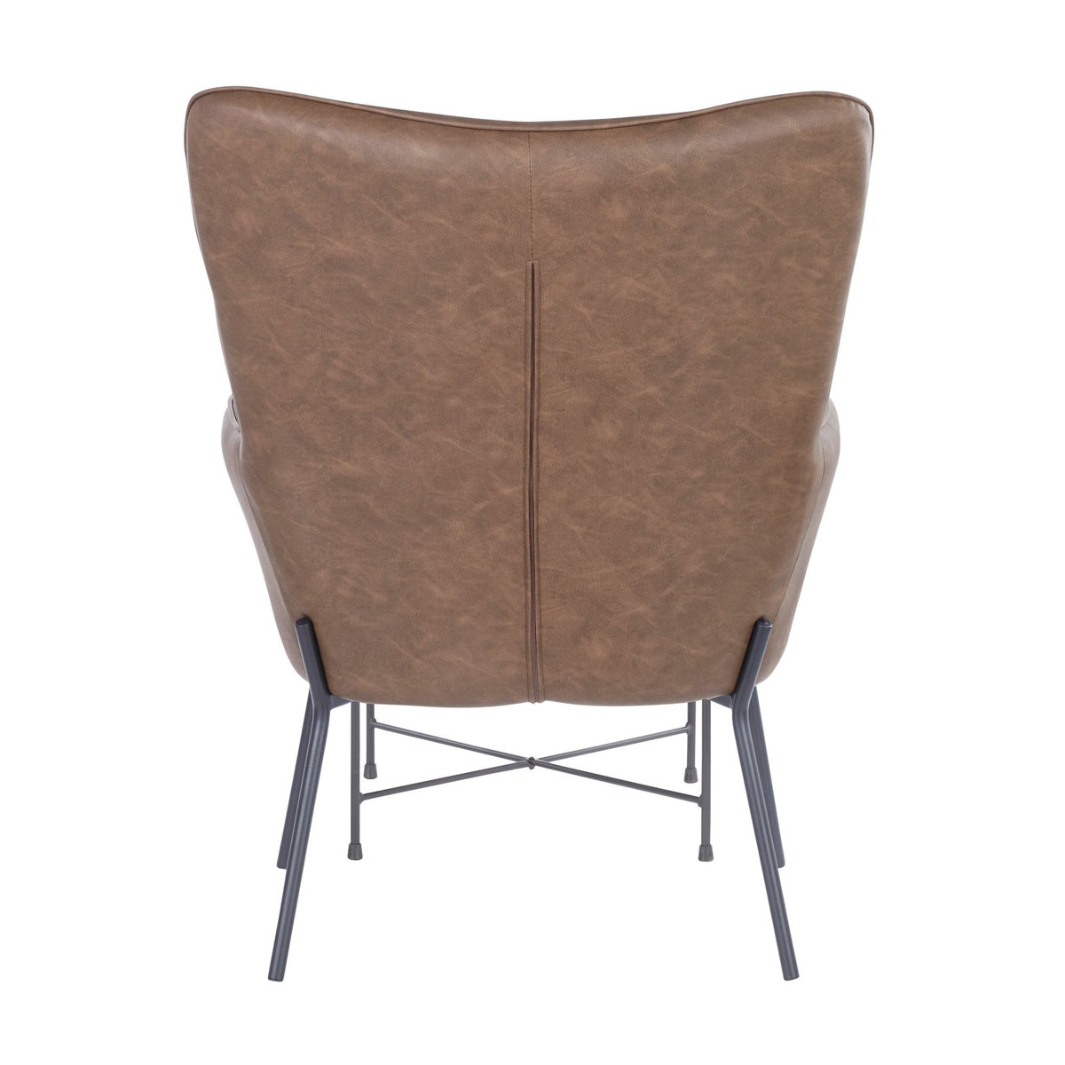 Industrial Lounge Chair and Ottoman Set in Black Metal and Espresso Faux Leather J557571