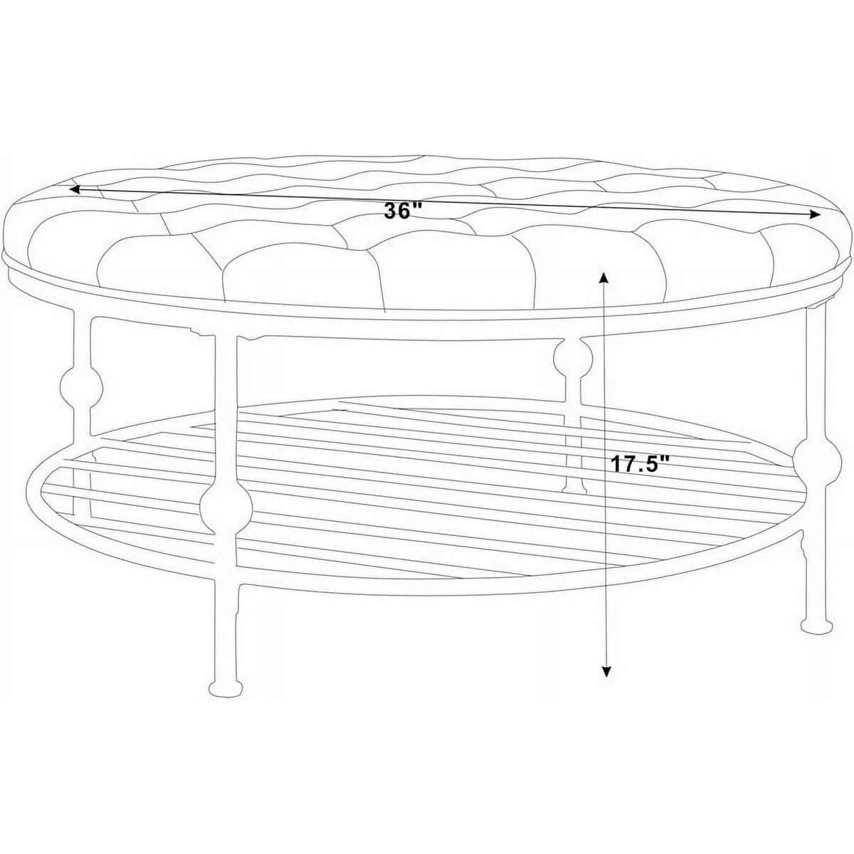 36" Round Faux Leather Tufted Cocktail Ottoman in Blue J6735
