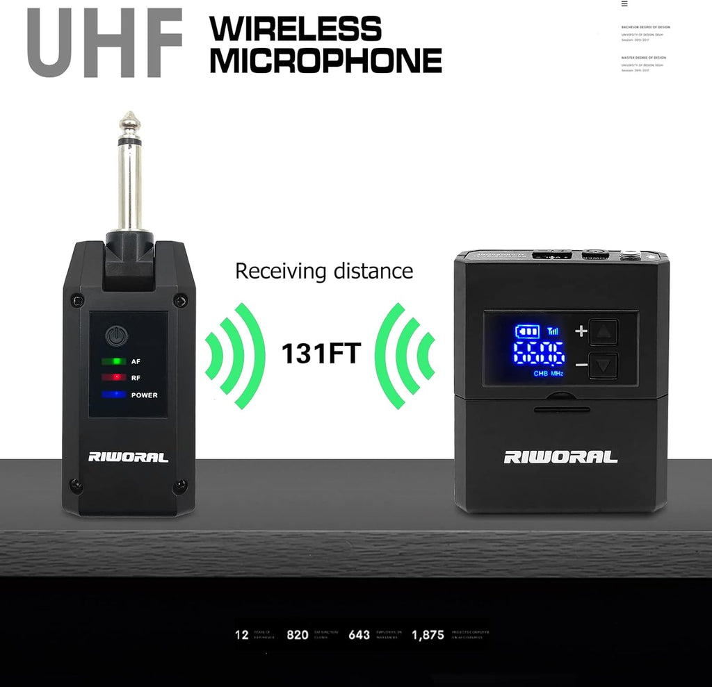 UHF Wireless Microphone System with Lavalier Mic, Headset Mic, Handheld Mic, Transmitter & Receiver, Pack of 2 Z34228