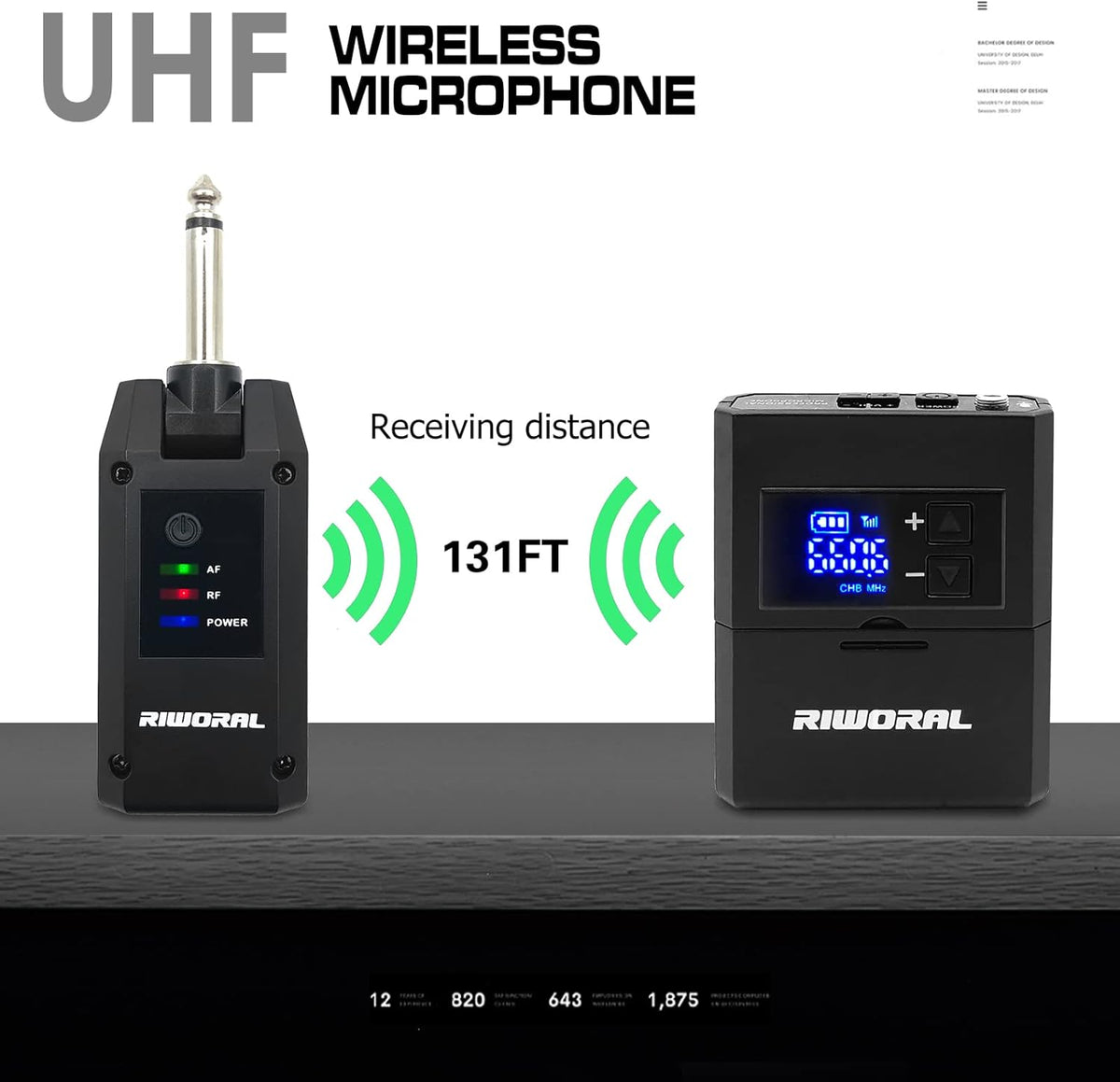 UHF Wireless Microphone System with Lavalier Mic, Headset Mic, Handheld Mic, Transmitter & Receiver, Pack of 2 Z34228