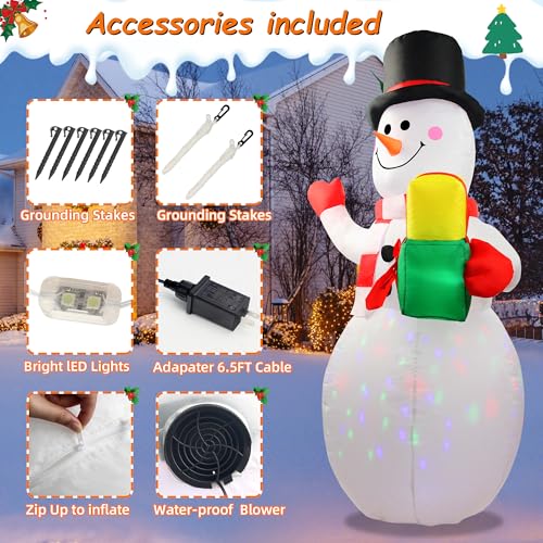 360° Rotating LED Lights 5ft Inflatable Snowman K6132