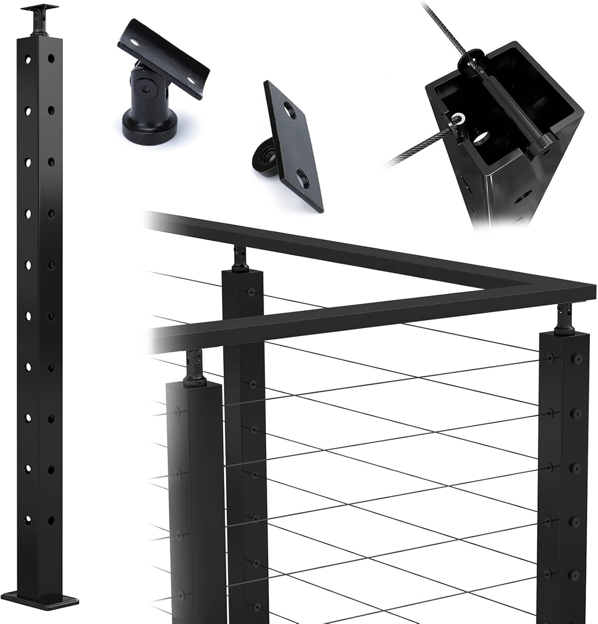 Square 36x2x2 304 Stainless Steel Black Pre-drilled Post G81204