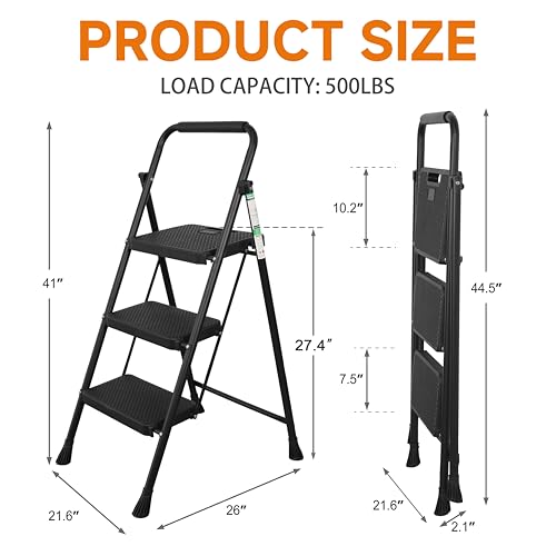 Black Steel Folding Step Ladder T275637