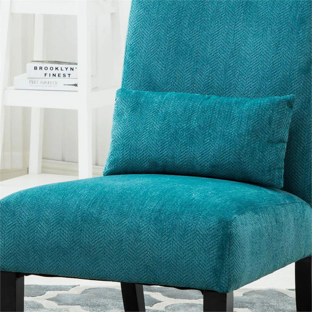 Teal Blue Chenille Accent Chair with Pillow W60075
