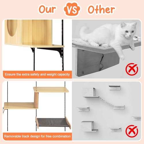 25-Piece Wall-Mounted Cat Climber Set with Cat Shelves, House, Platform, Bridge, Hammock & Scratching Board (Burlywood) C56439