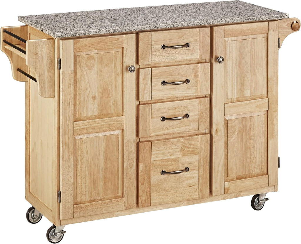Natural 2 Door Kitchen Cart with Granite Top D970521
