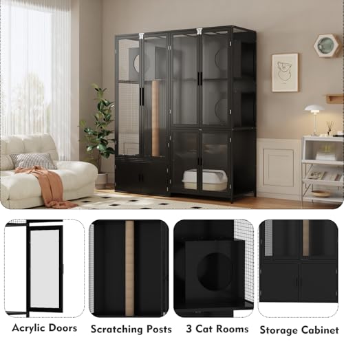 Black Cat Litter Box Enclosure with Acrylic Doors N4100