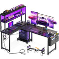 Grey Oak L Shaped Desk with LED Light & Power Outlet T8220
