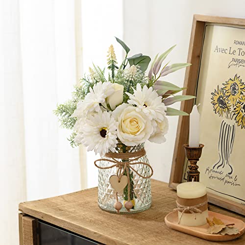 Artificial Flowers with Vase, Faux Silk Flowers Arrangement O288