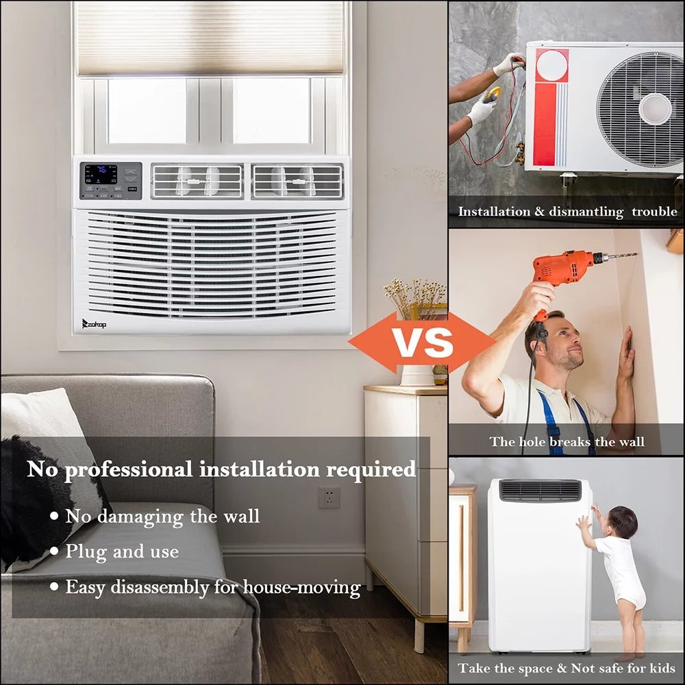8000BTU White Window-Mounted Compact Air Conditioner with Remote Control Z71215
