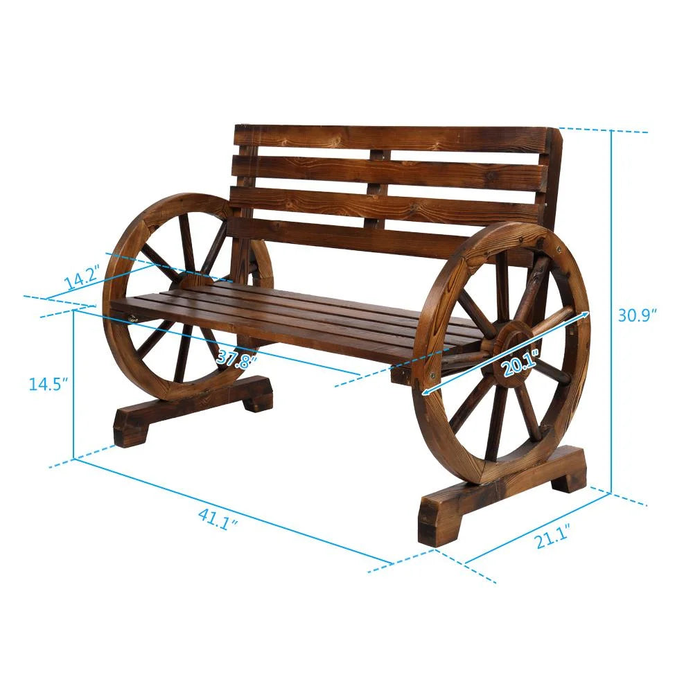 Rustic 2-Person Wooden Wagon Wheel Bench I2861