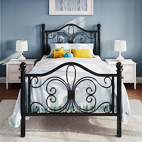 Full Size White Metal Bed Frame with Headboard and Footboard N3265