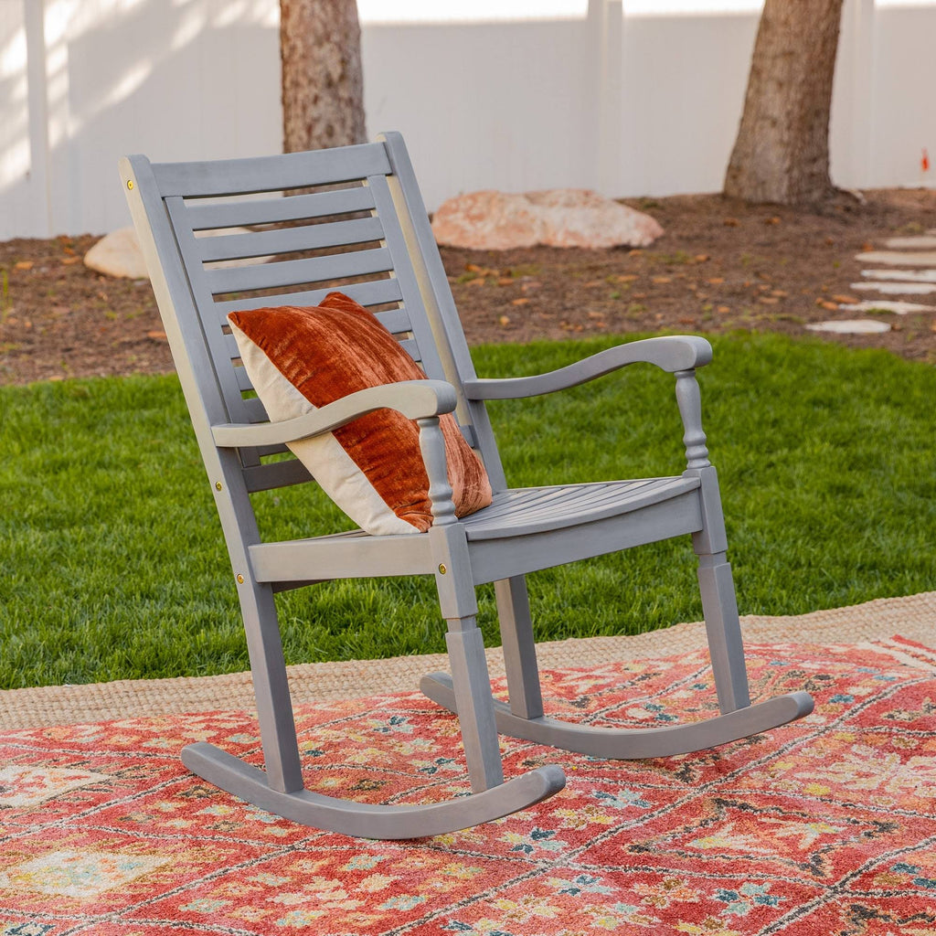 Dark Brown Solid Acacia Wood Rocking Patio Chair W893832