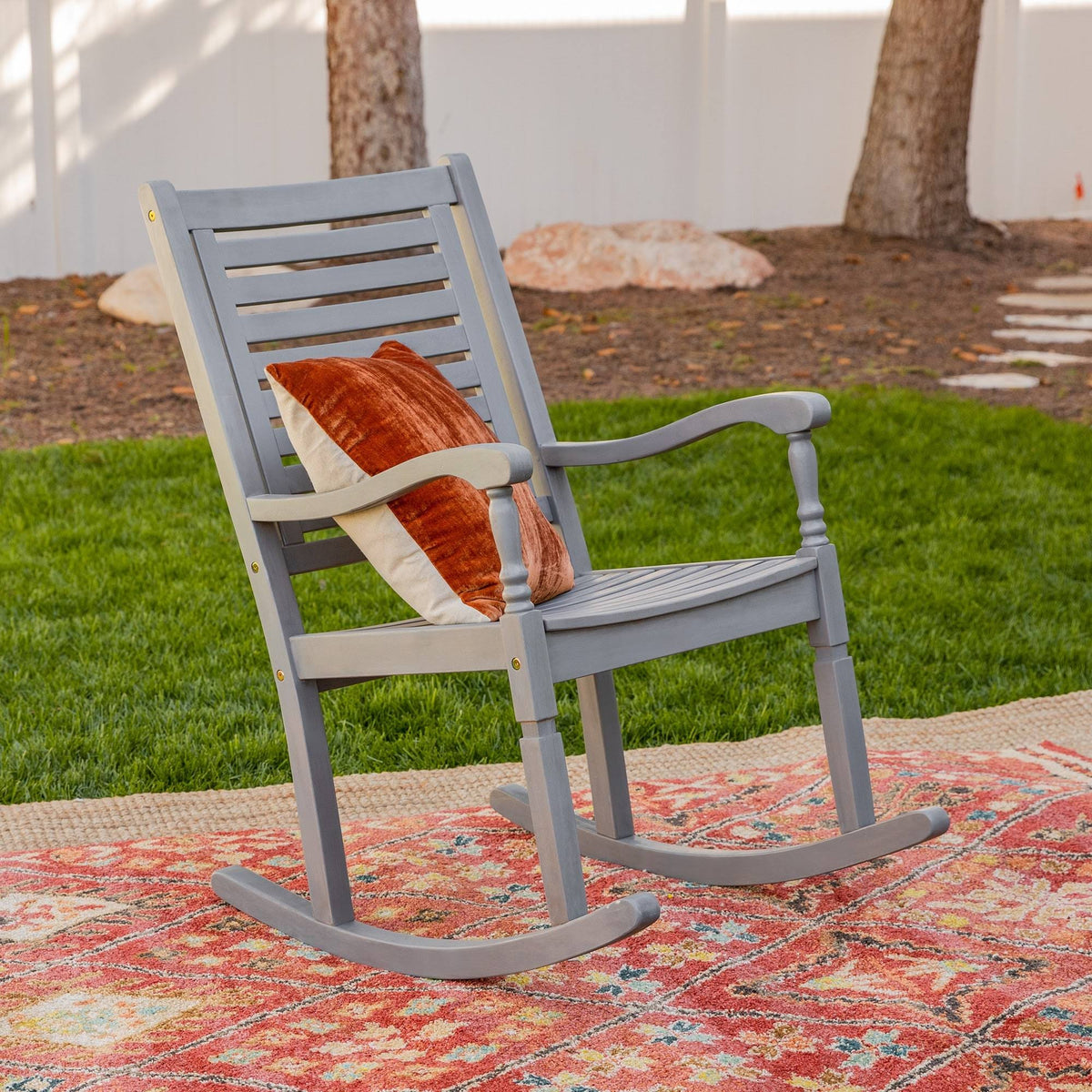 Dark Brown Solid Acacia Wood Rocking Patio Chair W893832