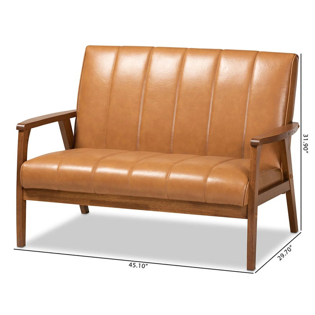 Leather Upholstered Brown Wood Loveseat E909953