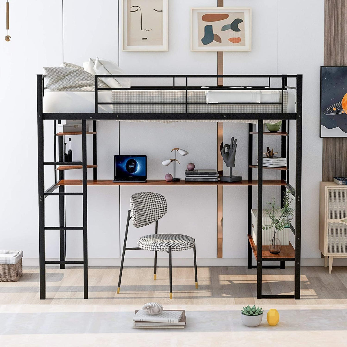Twin-Over-Twin Solid Pine Wood Bunk Bed with Trundle and 4 Storage Drawers I723
