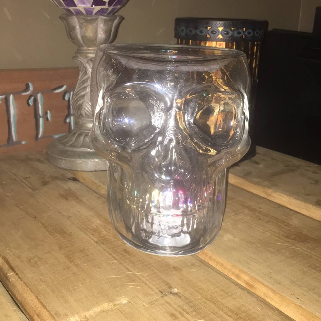 Light Up Skull 3 Wick Glass Candle Holder I859381