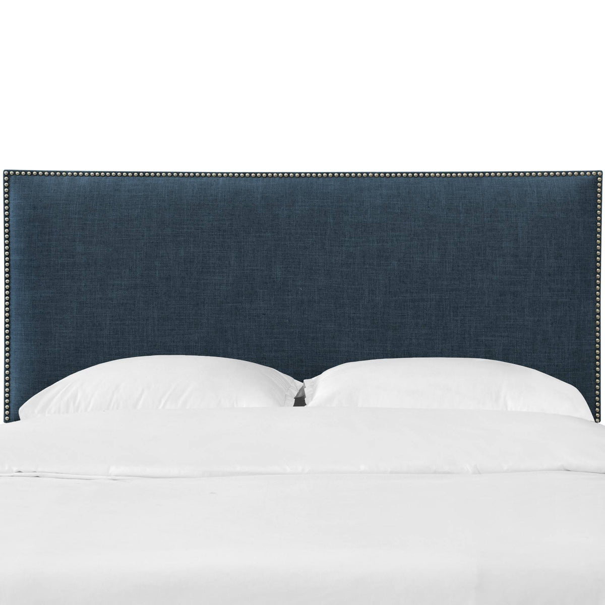 Dark Navy Linen Headboard with Pewter Nailbuttons Q280166