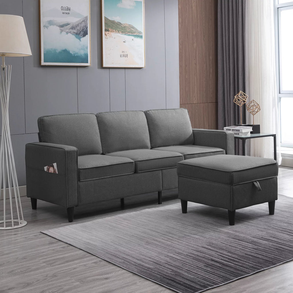 Dark Gray L-Shaped Sectional Sofa with Storage Ottoman G23272