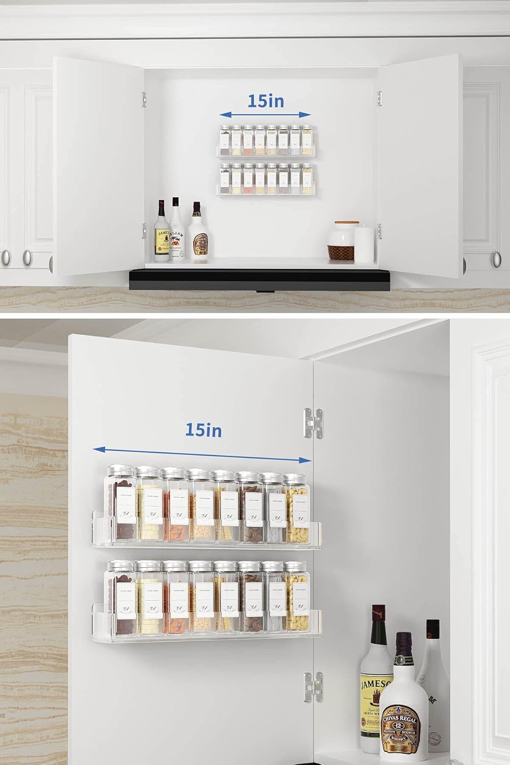 Acrylic Spice Rack Wall Mount 15 Inch, 4 Packs Hanging Spice Rack Shelf N116368