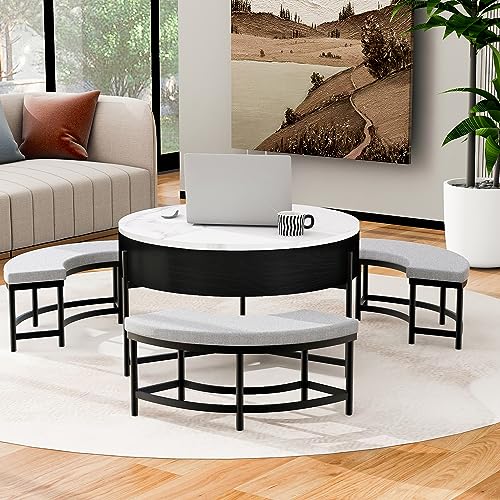 Lift-Top Coffee Table with Hidden Storage and Ottoman H5363