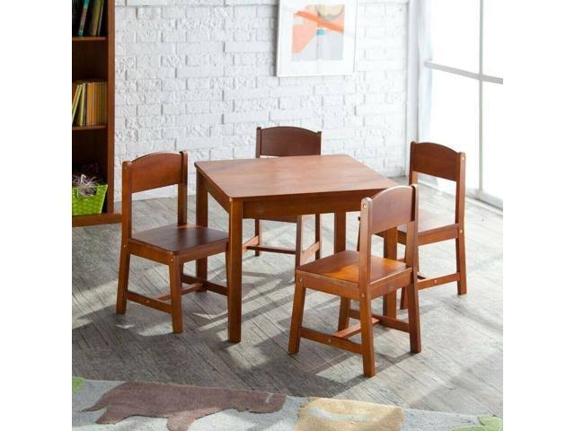 Kids Wooden Farmhouse Table and 4 Chairs Set Pecan Y7202