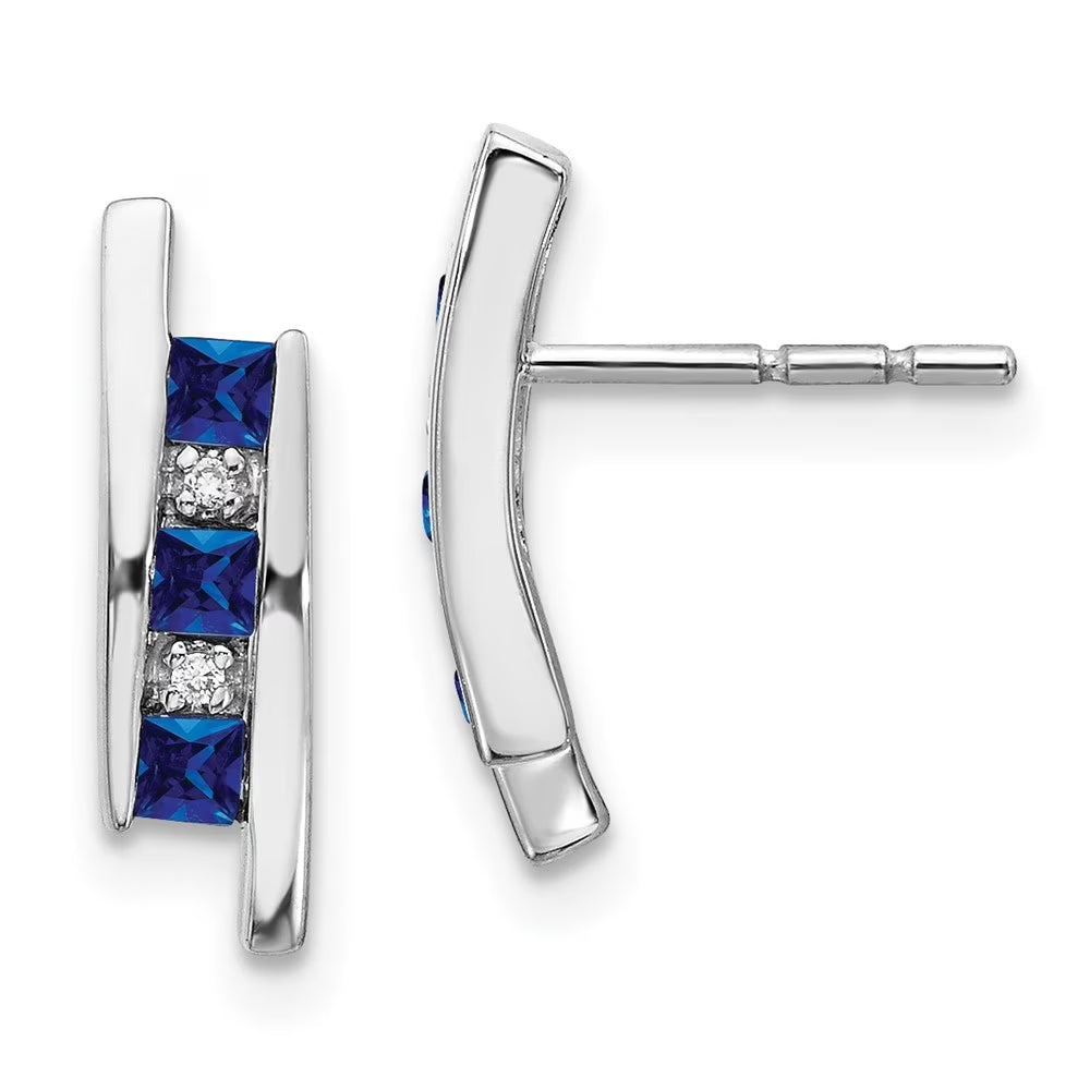 14k White Gold Diamond and Sapphire Stud Earrings C4053