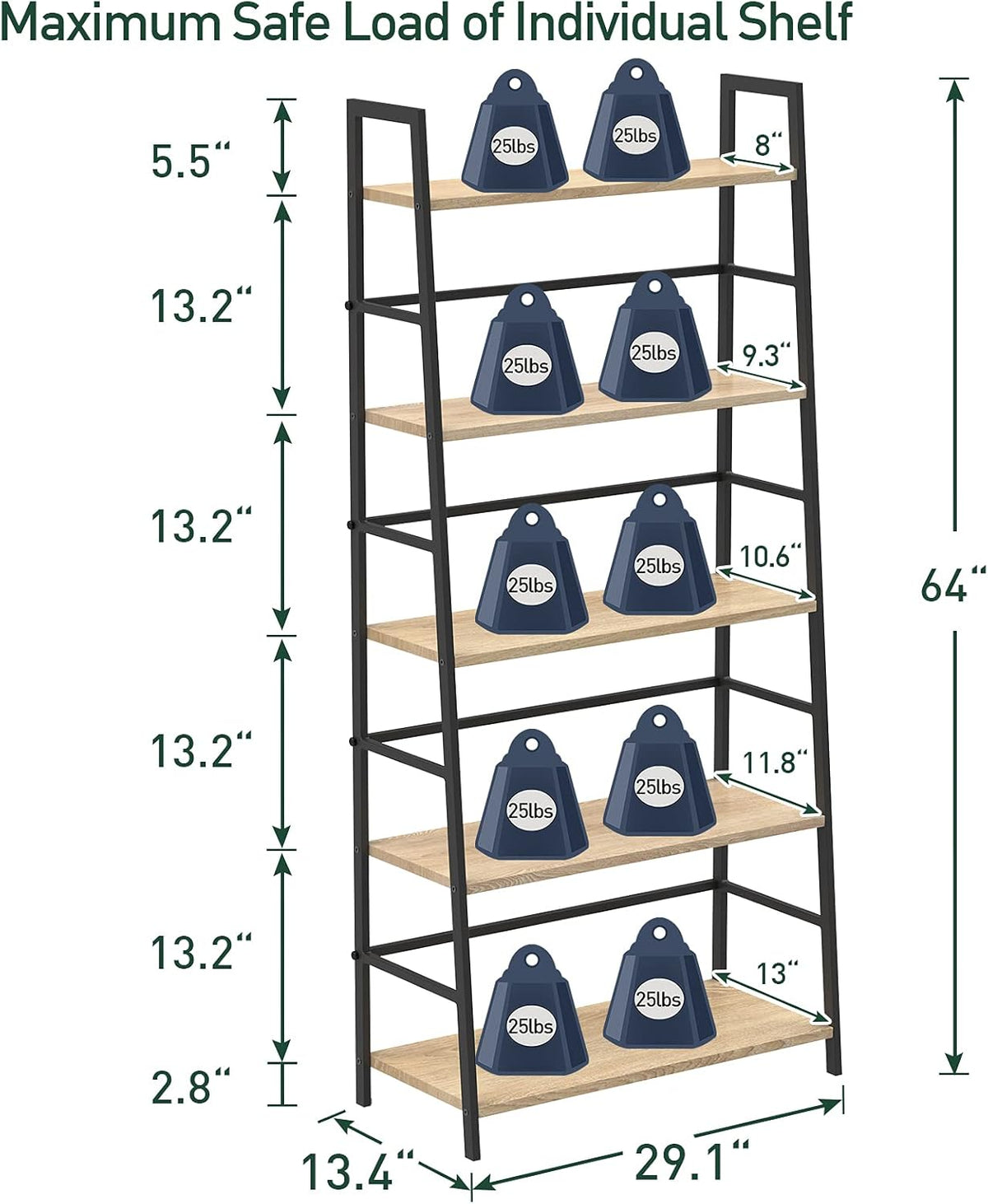 5-Tier Industrial Bookshelf with Metal Frame B4369