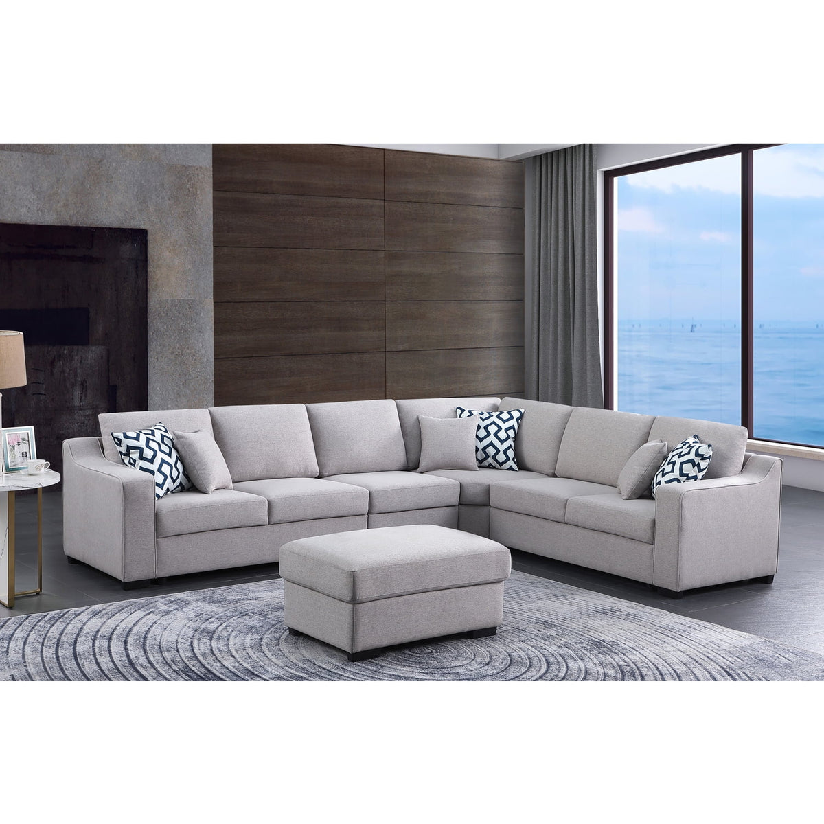 Light Gray Fabric Modular Corner Sectional Sofa with Ottoman K233