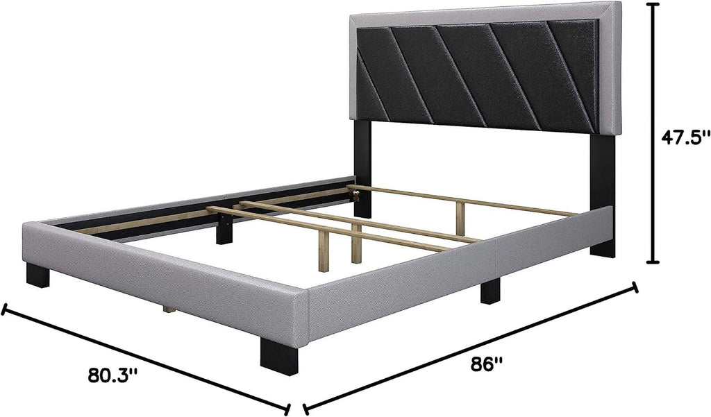 King Black Gray Upholstered Platform Bed with Headboard K371443