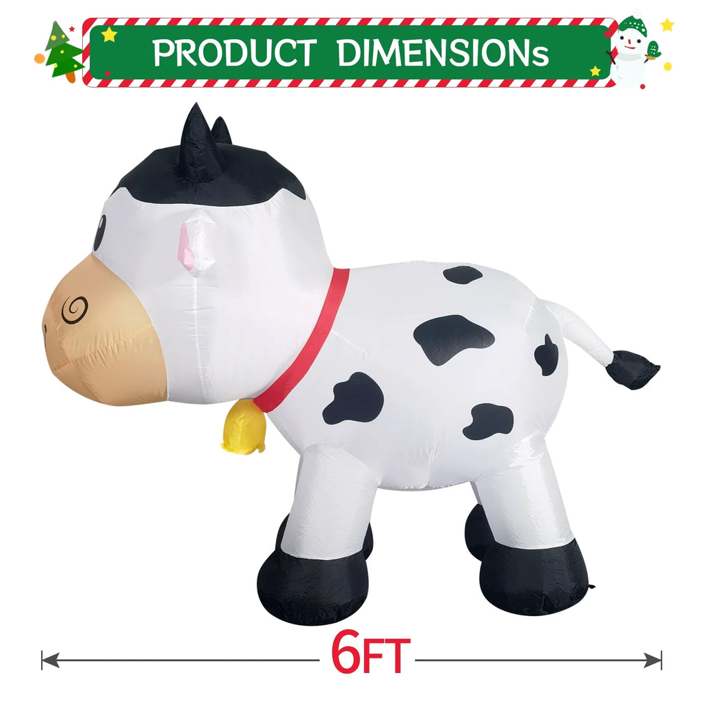 6FT Christmas Cow Inflatables Outdoor Yard Decorations with Built-in LED Lights X853