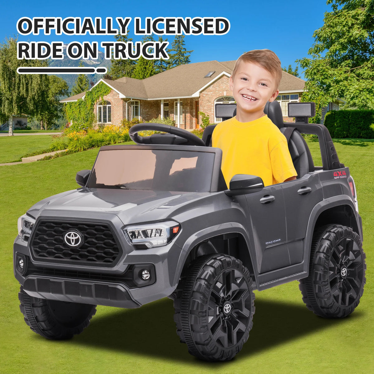 12V Battery Powered Ride on Truck with Remote Control, Gray O49957