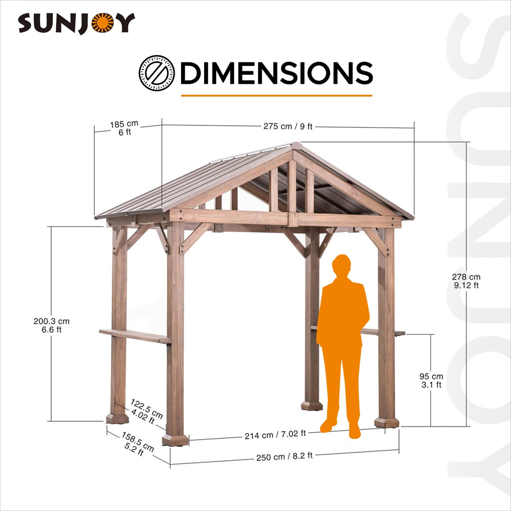 9 ft. x 6 ft. Cedar Wood Hardtop Grill Gazebo H374