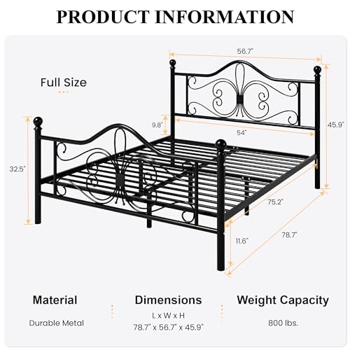 Full Size White Metal Bed Frame with Headboard and Footboard N3265