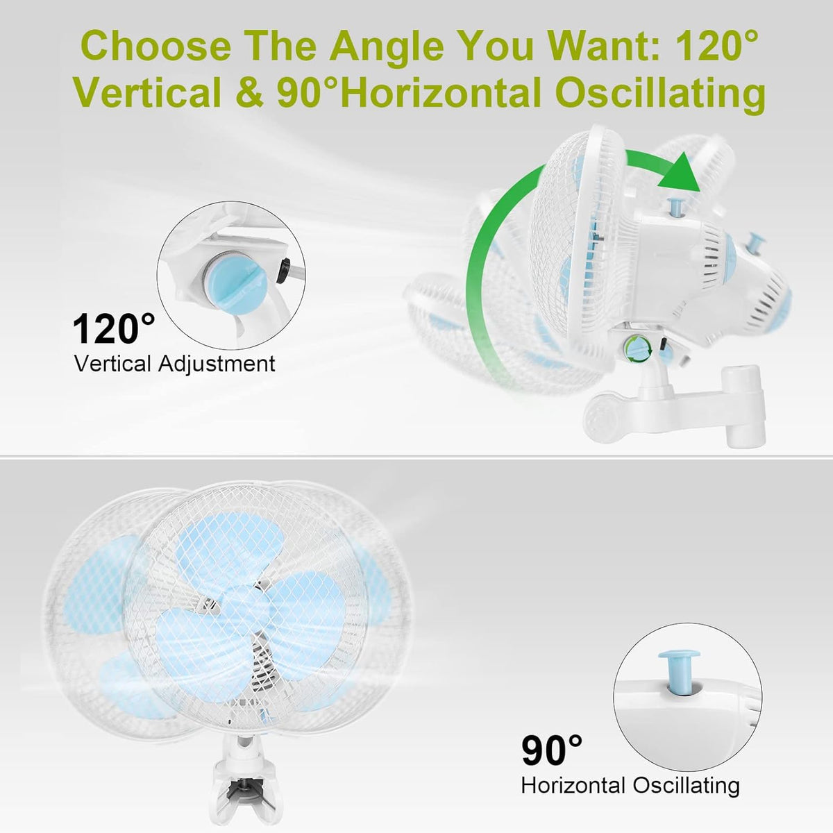6 Inch Oscillating Clip on Grow Tent Fan, 2-Speeds 20W, Metal Cover, Pack of 2 A6319