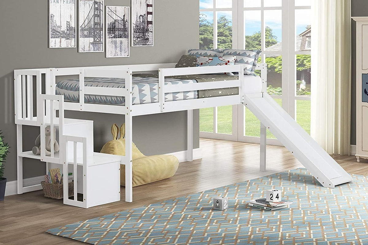 Twin-Over-Twin Solid Pine Wood Bunk Bed with Trundle and 4 Storage Drawers I723