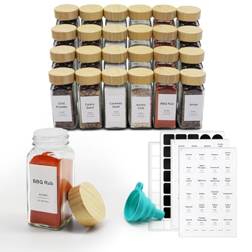 24 Pcs 4oz Glass Spice Jars with Acacia Wood Shaker Lids C96240